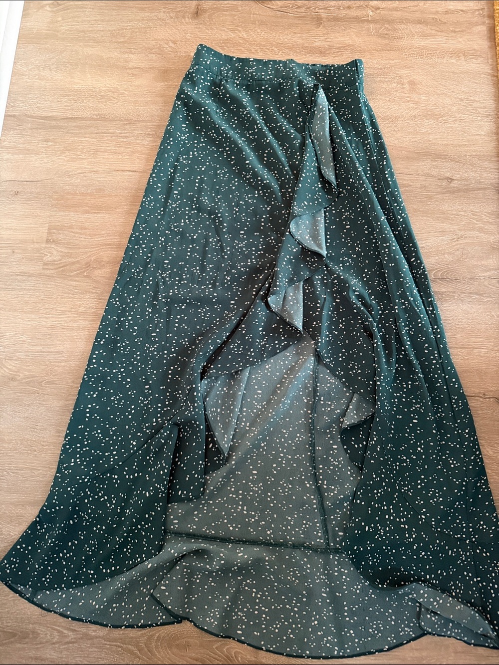 Emerald Green High-Low Ruffle Maxi Skirt